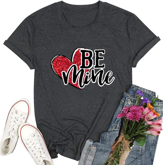 Valentine's Day "Be Mine" Shirt for Women - Grey, Size M